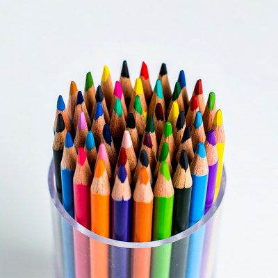 Colorful Pencils in Clear Cup