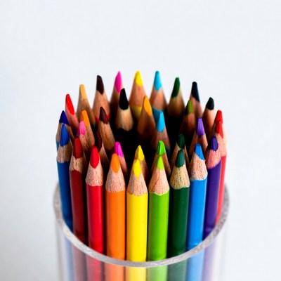 Colorful Pencils in Glass Jar