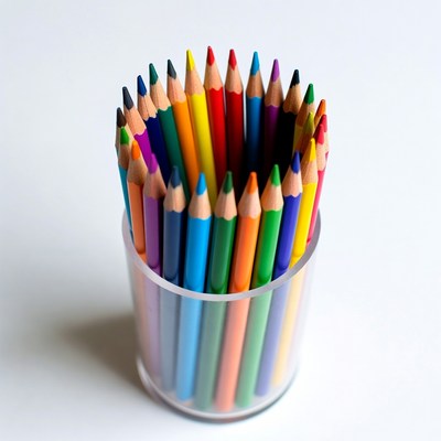 Colorful Pencils in Clear Glass Cup