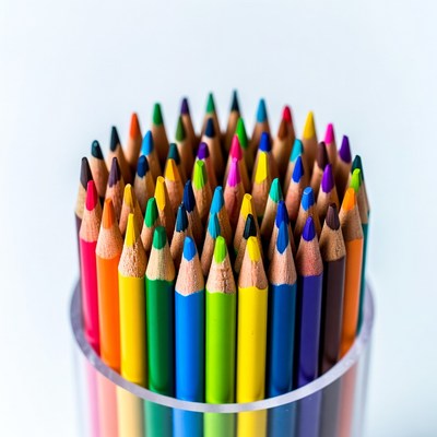 Colorful Pencils in Clear Cup