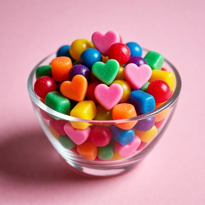 Colorful gummy candies in glass bowl