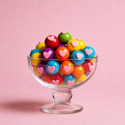 Colorful Heart-Shaped Candy in Glass Bowl