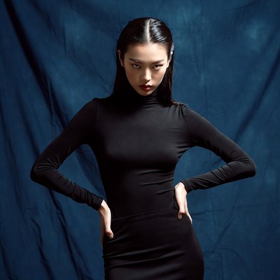 Asian woman in black turtleneck