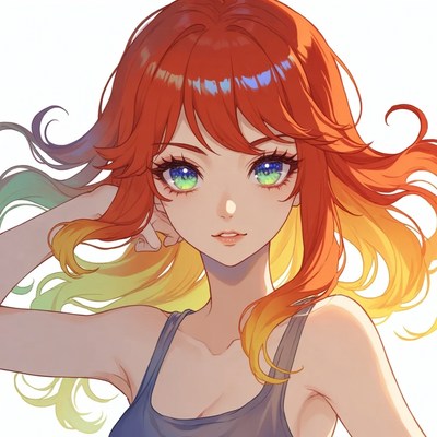 Anime girl with rainbow hair