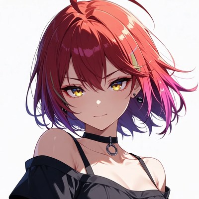 Anime girl with red hair and choker