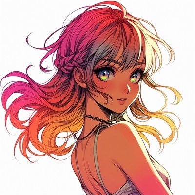 Anime girl with rainbow hair