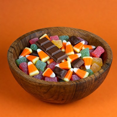 Halloween Candy in Wooden Bowl
