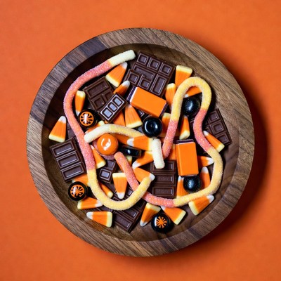 Halloween Candy in Wooden Bowl