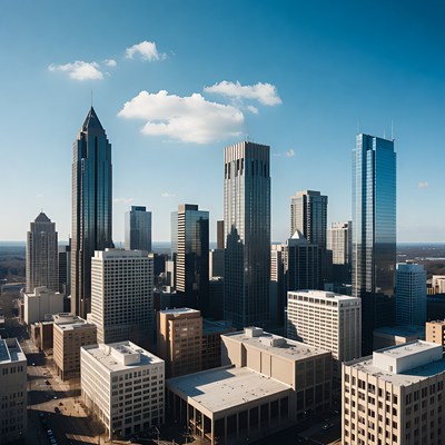 Downtown skyline with tall skyscrapers