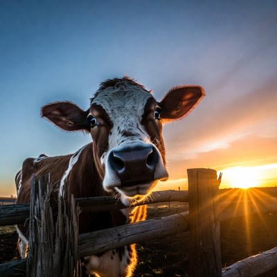 Holstein Cow at Sunset Fence