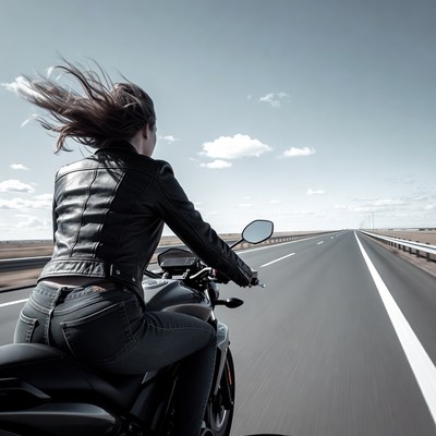 Woman riding motorcycle on highway