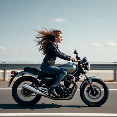 Woman riding motorcycle on highway