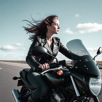 Woman riding motorcycle on highway