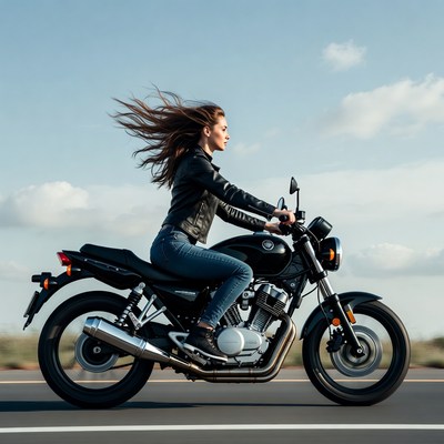Woman riding motorcycle on road