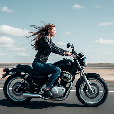Woman riding motorcycle on road