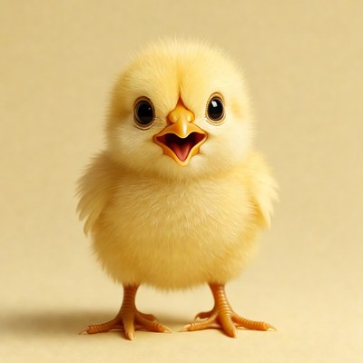 Cute fluffy yellow chick chirping