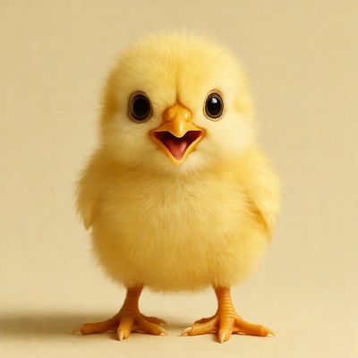 Cute yellow chick chirping