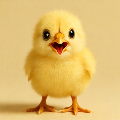 Cute yellow chick yelling excitedly