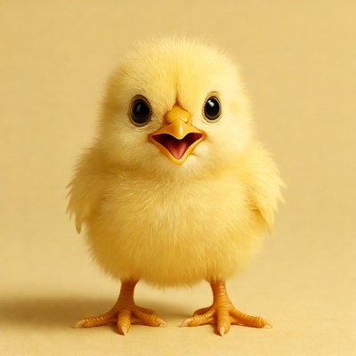 Cute yellow chick chirping