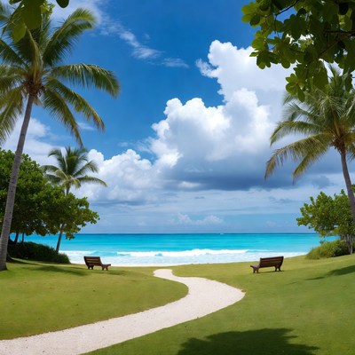 Tropical Beach Path with Palm Trees