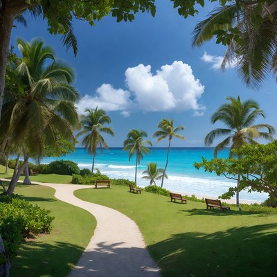 Tropical Beach Path with Palms