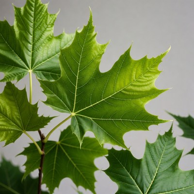 Green Maple Leaves on Gray Background