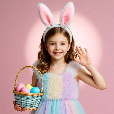 Girl with bunny ears holding Easter basket