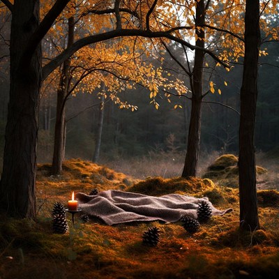 Cozy Camp Setup in Autumn Forest