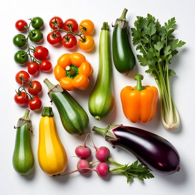 Assortment of fresh vegetables on white