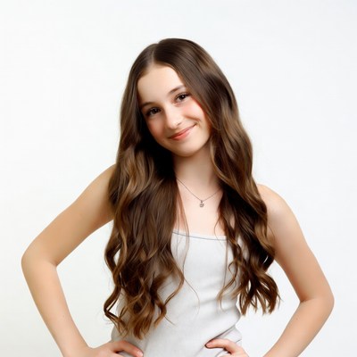 Smiling teenage girl with long brown hair