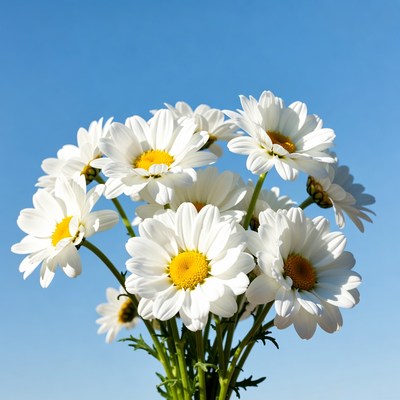 Bouquet of white daisies blue sky
