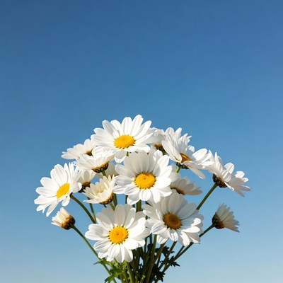 Bouquet of white daisies on blue background