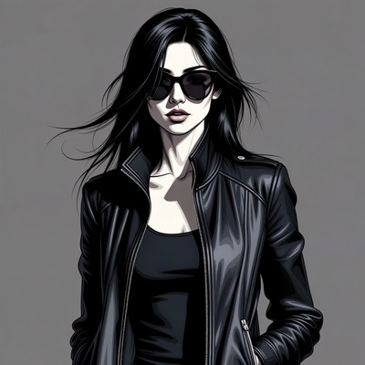 Asian woman in black leather jacket