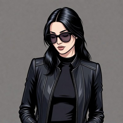 Asian woman in black leather jacket sunglasses