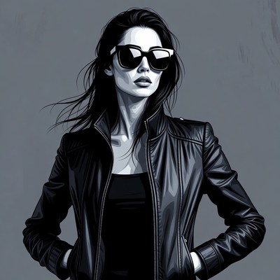 Woman in leather jacket and sunglasses