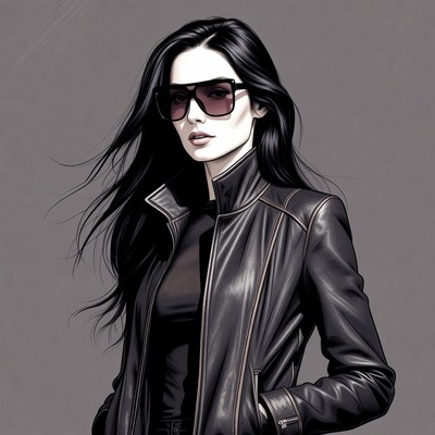Woman in leather jacket with sunglasses