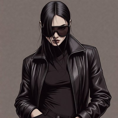 Asian woman in black leather jacket