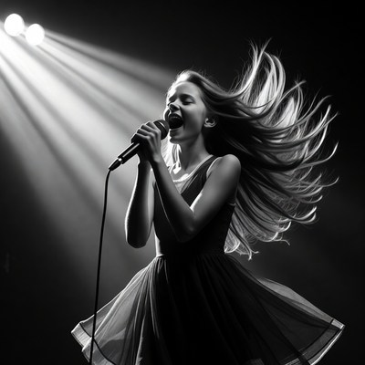 Girl singing with microphone on stage
