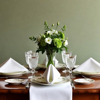 Elegant table with white flower centerpiece