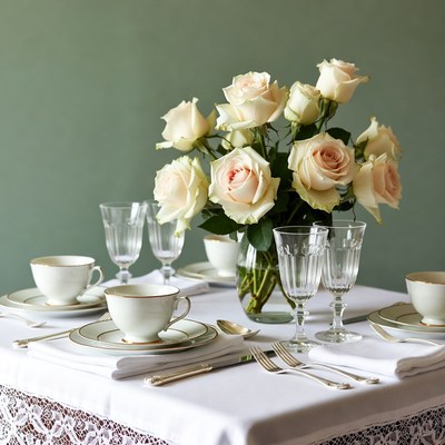 Elegant white roses tea table