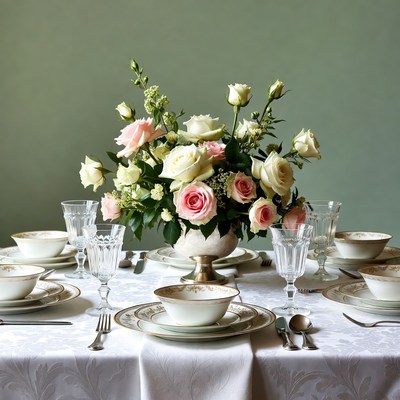 Elegant Pink White Rose Centerpiece Table