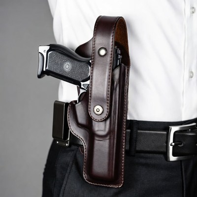 Man with holstered pistol