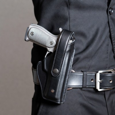 Police Officer Holstering Handgun