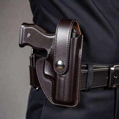 Man's Holstered Handgun on Belt