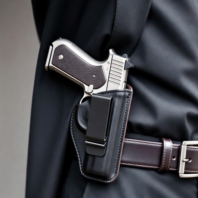 Man with holstered pistol in suit