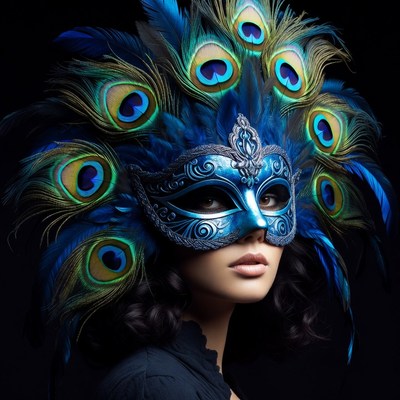 Woman in Peacock Feather Mask
