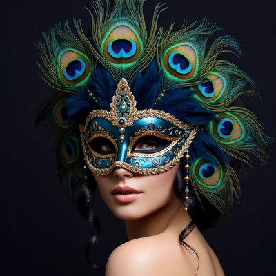 Woman in Peacock Feather Mask
