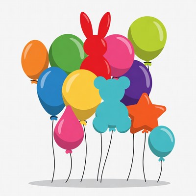 Colorful Balloons with Bunny and Teddy Bear