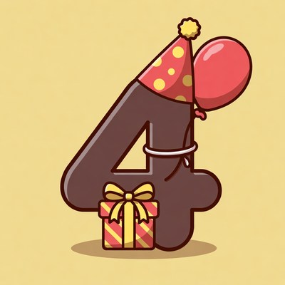 4th Birthday Number with Hat Balloon Gift