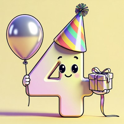 Cartoon 4th Birthday Number with Balloon